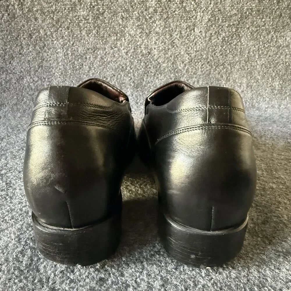 DON'S Black Leather Men's Slip-On Dress Loafers Round Toe Rubber Sole Size 10